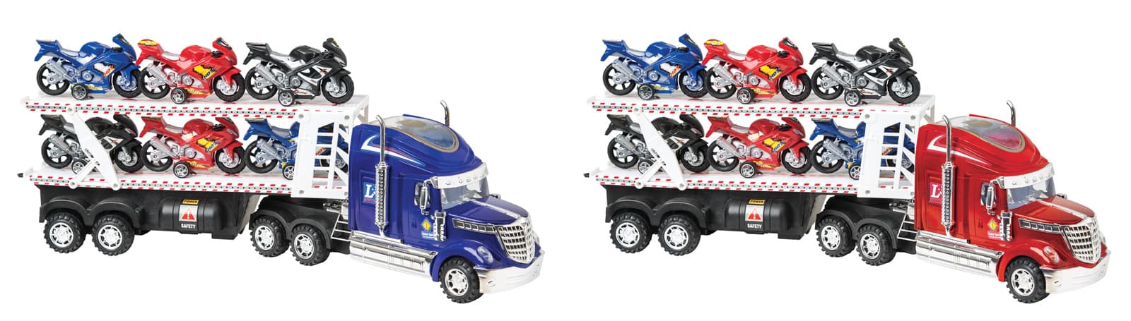 Wheelies semi-truck with six motorcycles and push-along motorcycle with rider. - Image 2