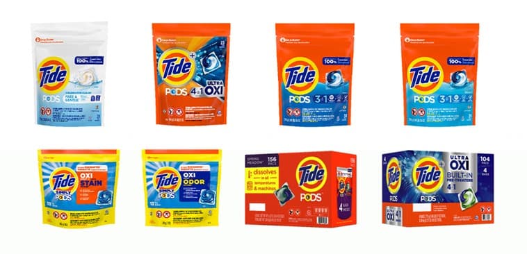 Tide Pods, Gain Flings, Ace Pods and Ariel Pods liquid laundry detergent packets packaged in flexible film bags. This recall announcement applies only to bags distributed in the United States. - Image 1