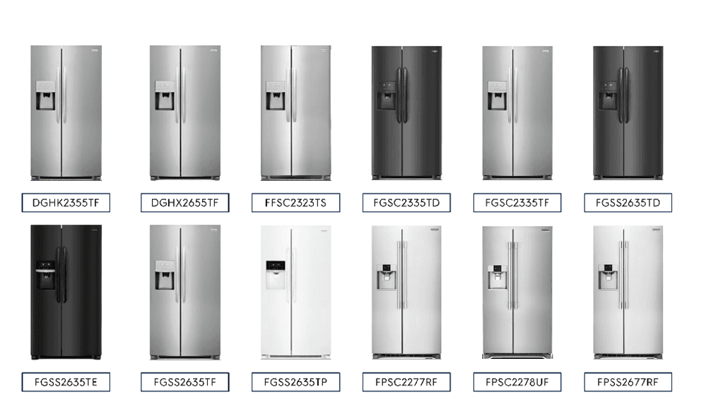 Frigidaire Branded Side by Side Refrigerators with Slim Ice Buckets - Image 1
