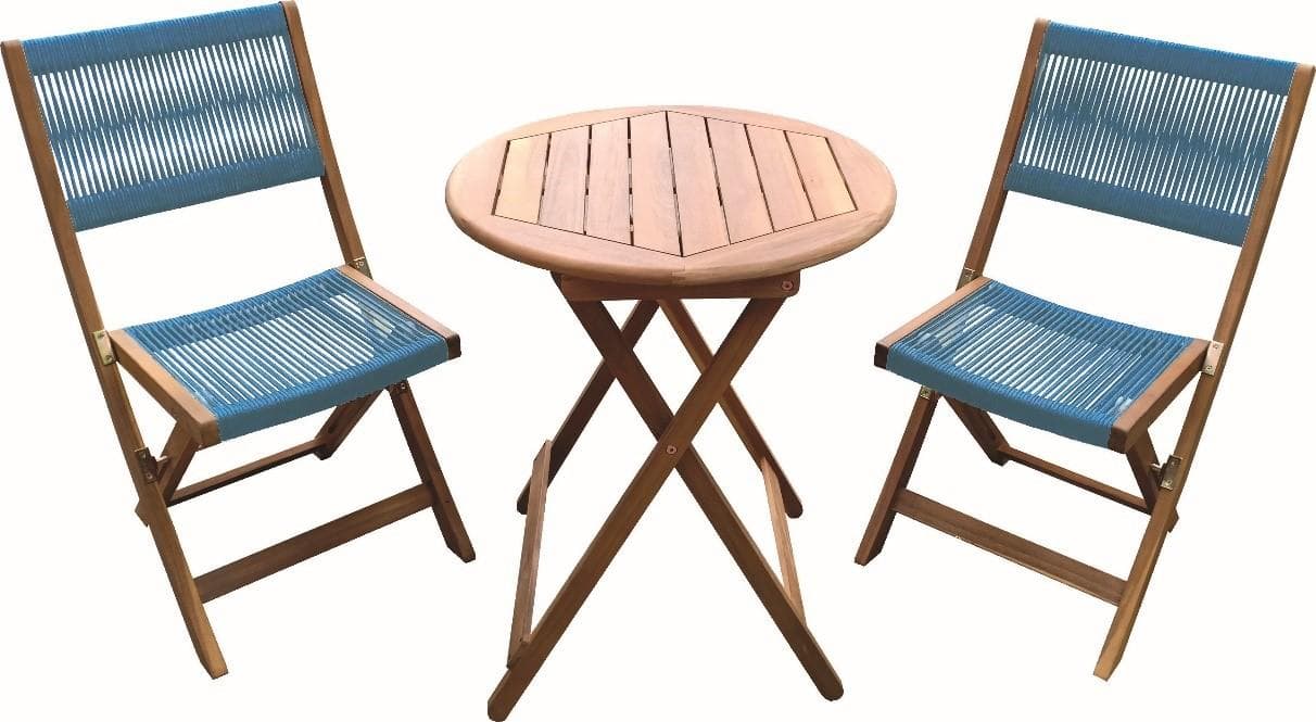 Foldable wood and rope bistro set chairs - Image 2