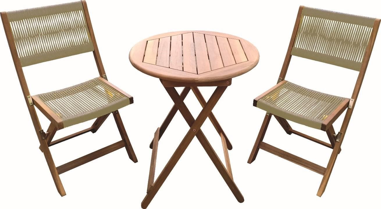 Foldable wood and rope bistro set chairs - Image 4