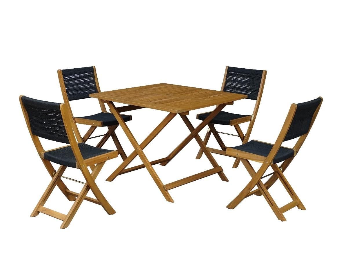 Foldable wood and rope bistro set chairs - Image 1