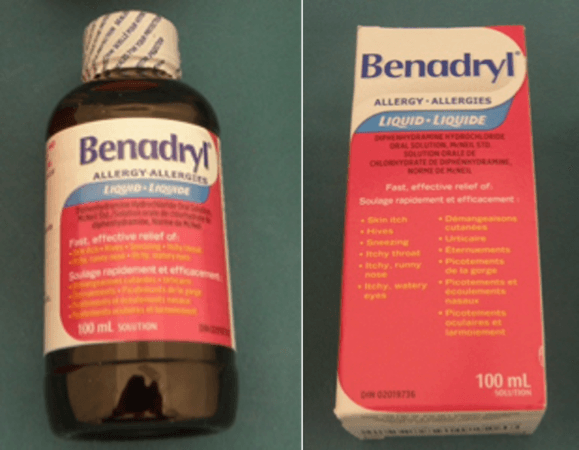 Benadryl Liquid Elixir, 100 mL bottles - Image 1