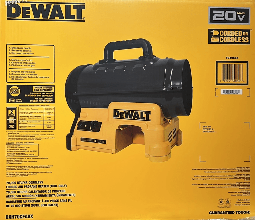 DEWALT 70,000 BTU Outdoor Portable Cordless Forced Air Propane Heaters - Image 5