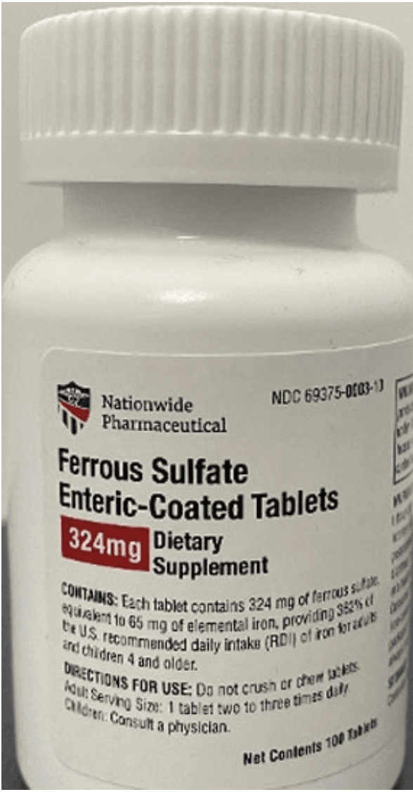 Ferrous Sulfate (Iron) Enteric-Coated Tablets, 324 mg - 100 Tablet Bottles - Image 1